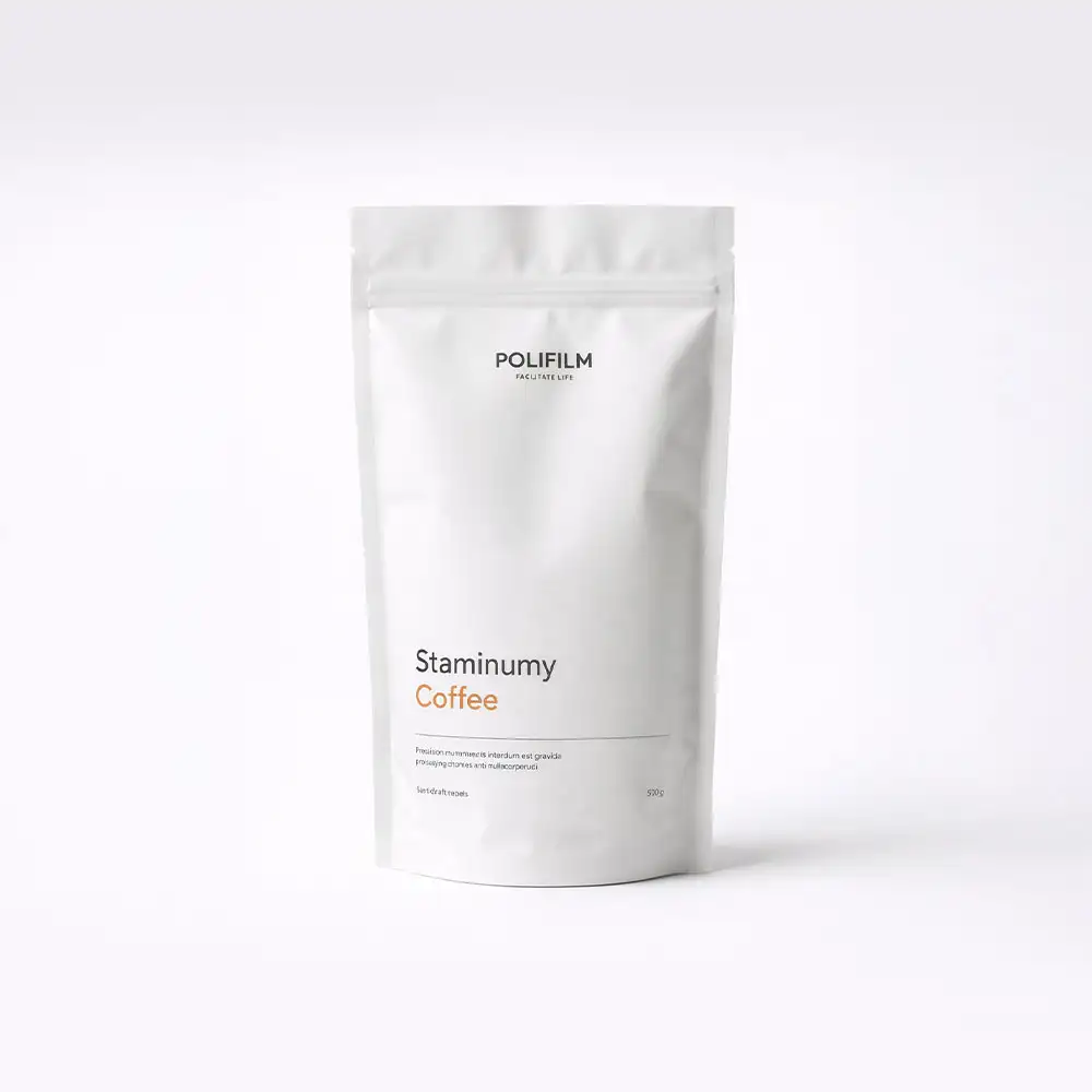 ตัวอย่างถุงกาแฟที่ผลิตจากฟิล์ม MDO-PE (Mono-directional Orientation PE)